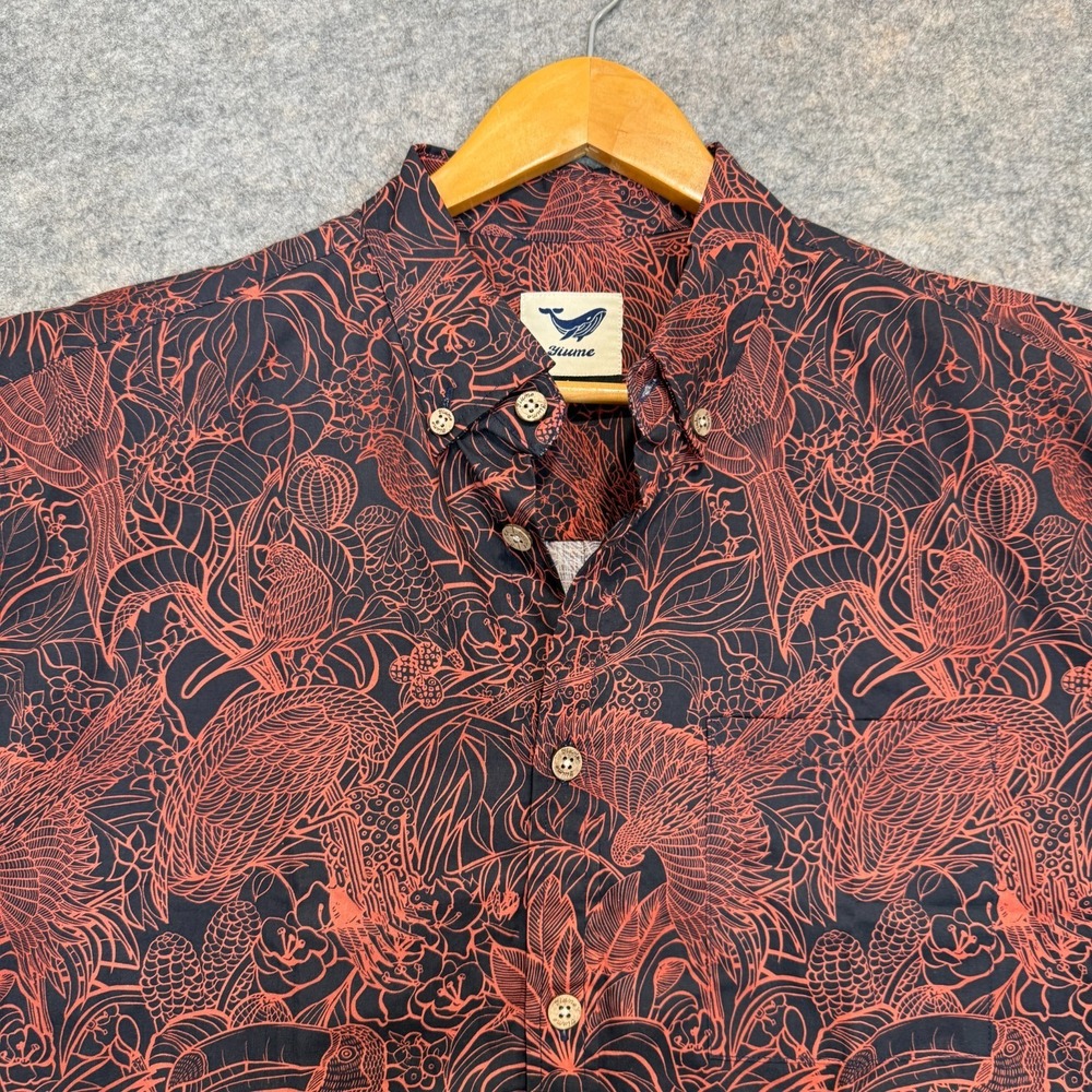 Yiumi Tropical Bird Hawaiian Shirt Mens Large Aloha‎ Breathable Button Tee Red - Picture 3 of 12